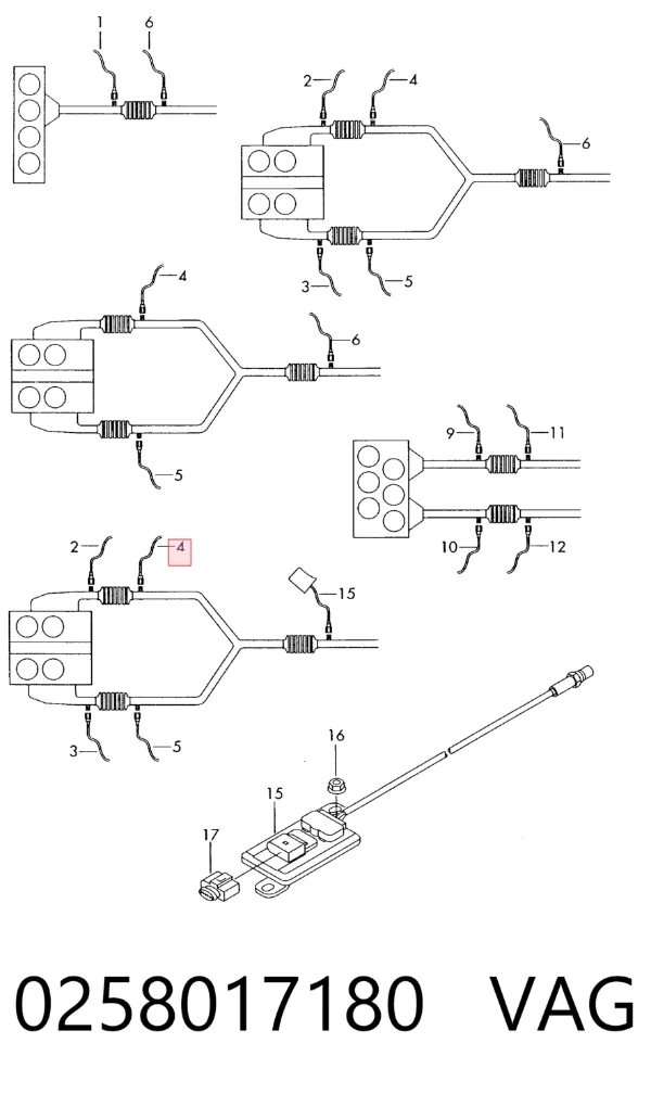 Sonda lambda czujnik tlenu przed katalizatorem 0258017180 VAG