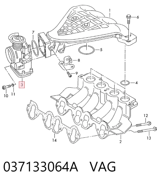 Przepustnica, komplet 037133064A VAG