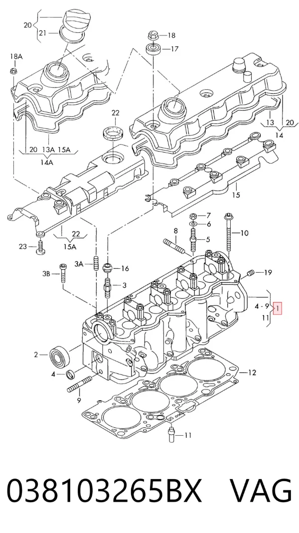 Głowica cylindrów 038103265BX VAG
