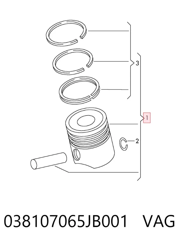 Tłok, komplet do jednego cylindru, STD 038107065JB001 VAG