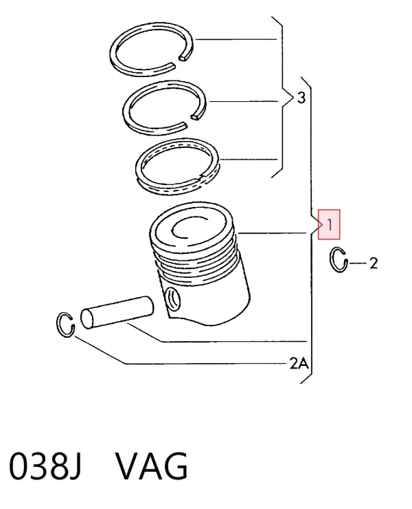 Tłok (komplet na silnik), 2. naprawa (+0,50) 038J VAG