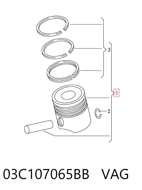 Tłok, komplet do jednego cylindru, STD 03C107065BB VAG