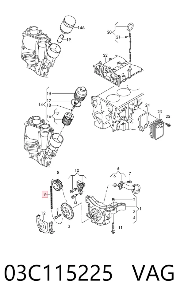 Łańcuch pompy oleju 03C115225 VAG