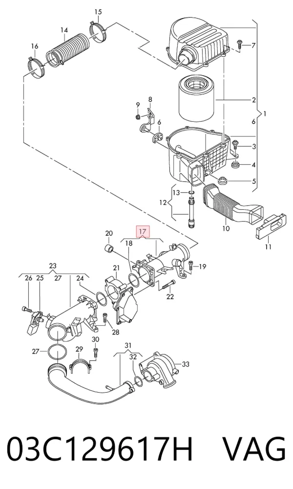 Wlot powietrza do filtra powietrza 03C129617H VAG