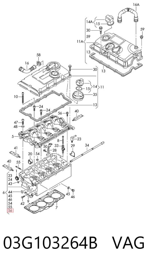 Głowica cylindrów 03G103264B VAG