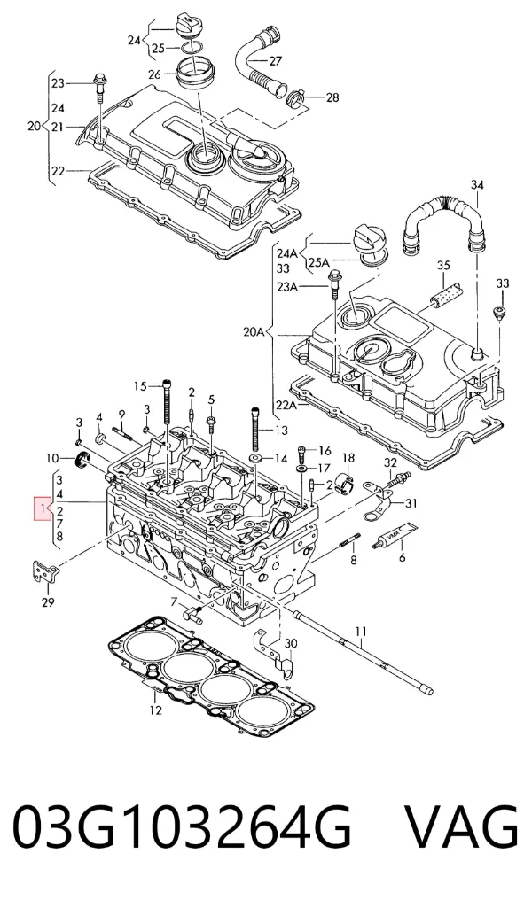 Głowica cylindrów 03G103264G VAG
