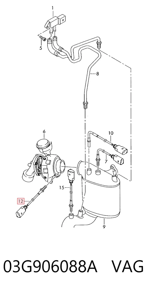 Czujnik temperatury spalin, przed turbiną 03G906088A VAG