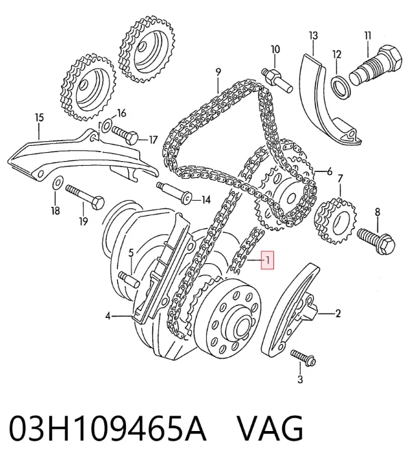 Łańcuch wału pośredniego 03H109465A VAG