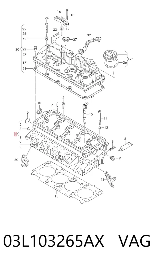 Głowica cylindrów 03L103265AX VAG