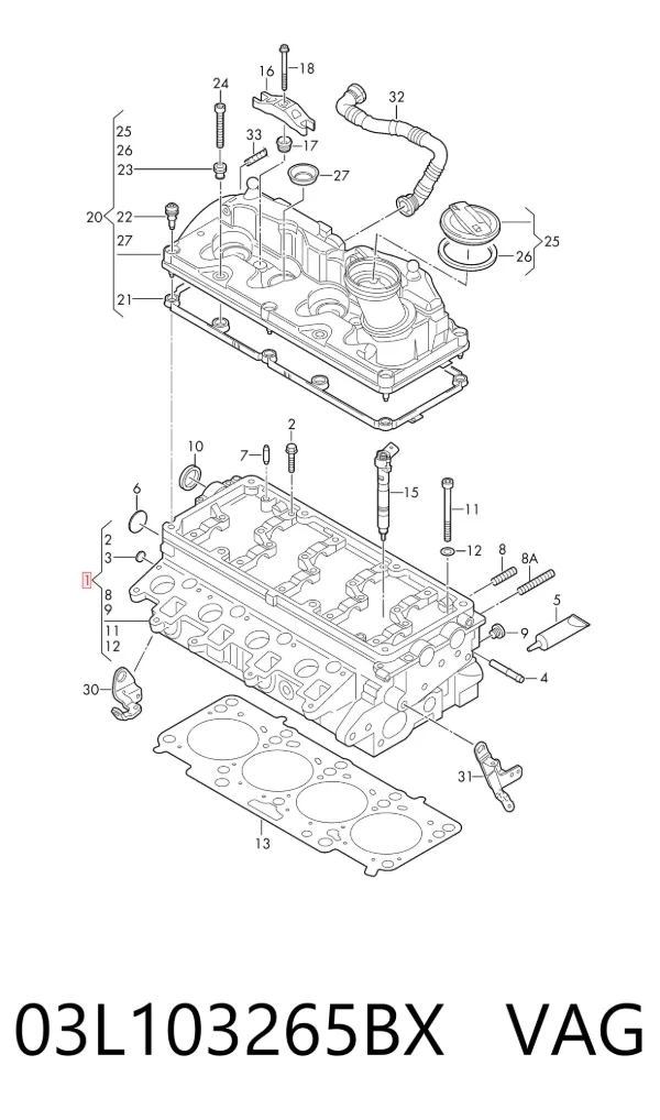 Głowica cylindrów 03L103265BX VAG