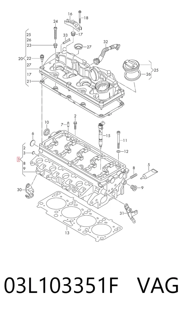 Głowica cylindrów 03L103351F VAG