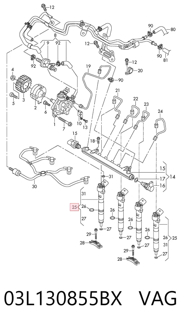 Wtryskiwacz paliwa 03L130855BX VAG