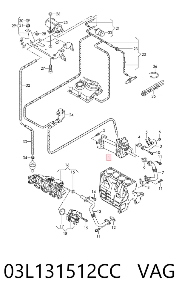 Chłodnica układu recyrkulacji spalin EGR 03L131512CC VAG