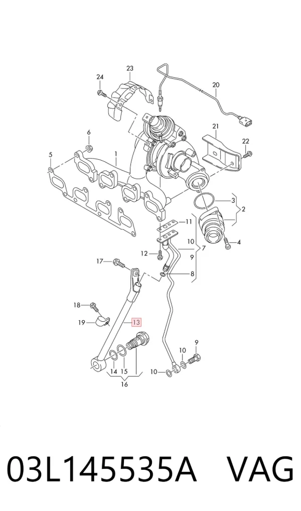 Rurka (przewód) spływu oleju z turbiny 03L145535A VAG