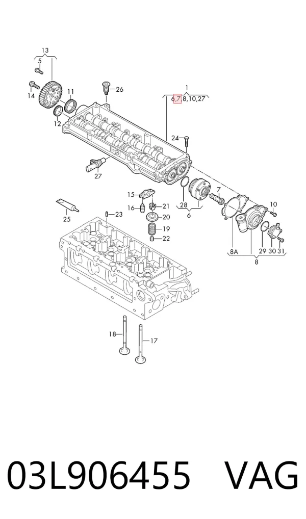 Hydrauliczna śruba faz rozrządu 03L906455 VAG