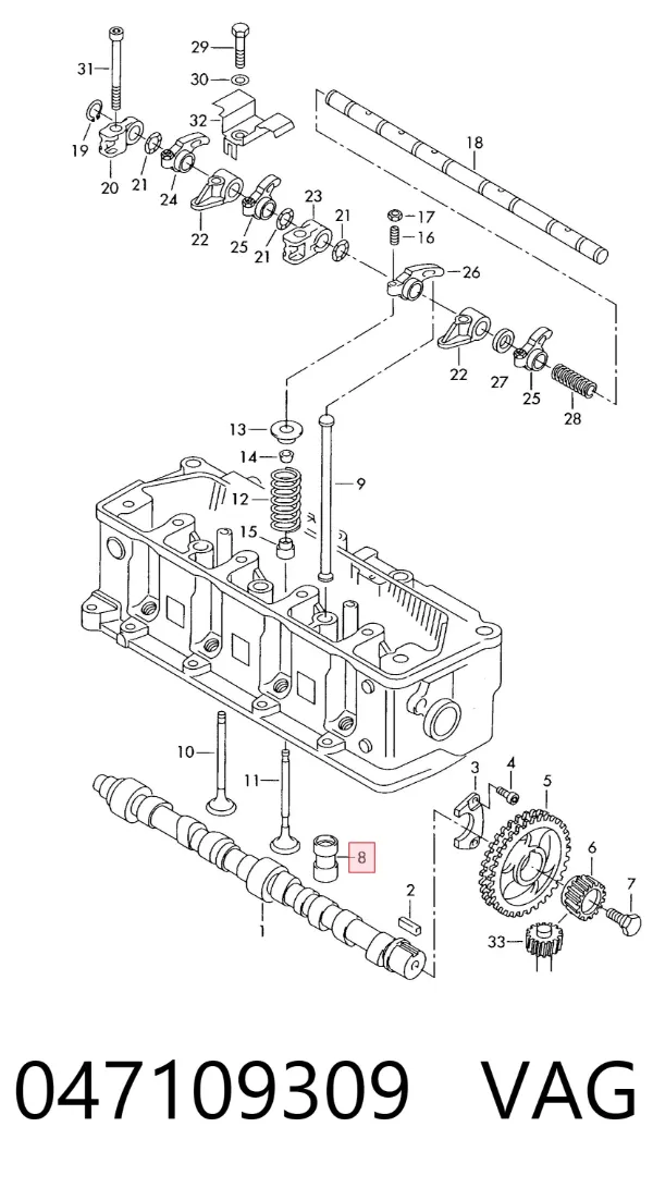Kompensator hydrauliczny (popychacz hydrauliczny), popychacz zaworu 047109309 VAG