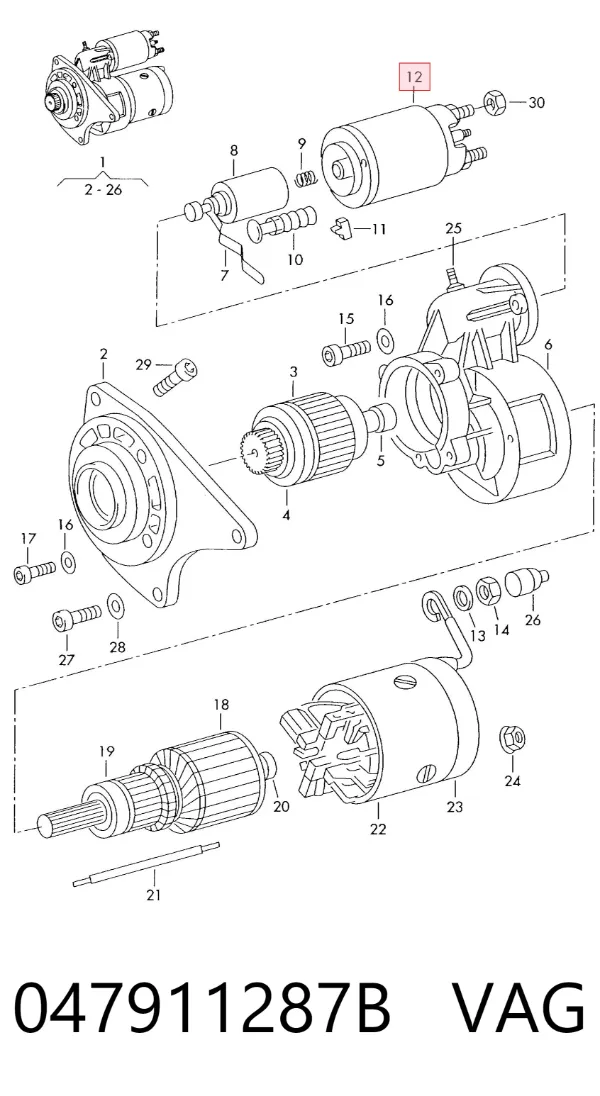 Elektromagnes rozrusznika 047911287B VAG