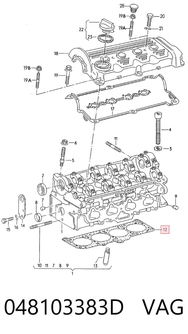 Uszczelka głowicy cylindrów 048103383D VAG
