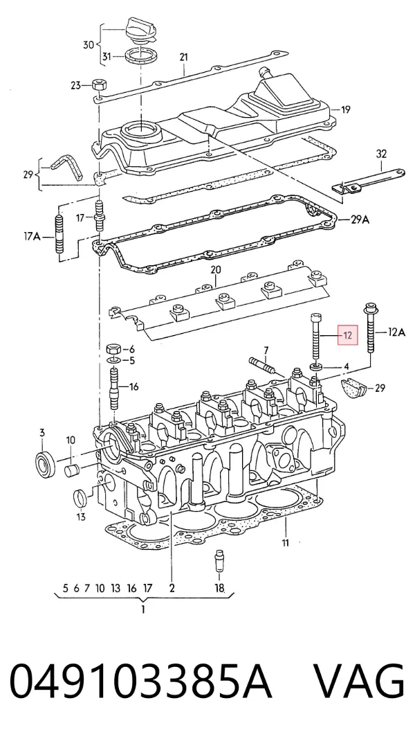 Śruba głowicy cylindrów 049103385A VAG