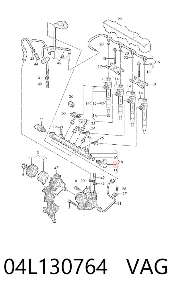 Regulator ciśnienia paliwa w listwie paliwowej 04L130764 VAG