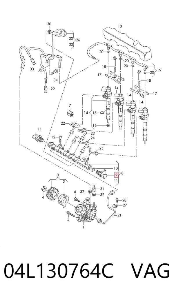 Regulator ciśnienia paliwa w listwie paliwowej 04L130764C VAG