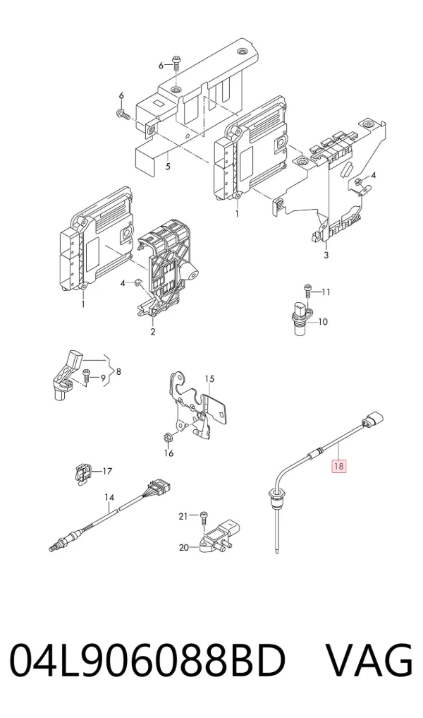 Czujnik temperatury spalin, przed katalizatorem 04L906088BD VAG