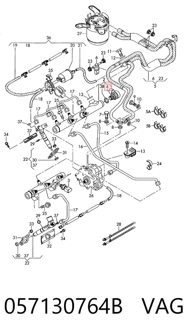 Regulator ciśnienia paliwa w listwie paliwowej 057130764B VAG