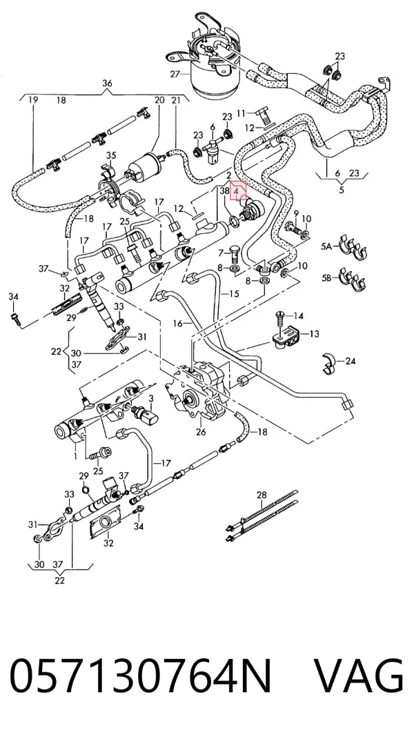 Regulator ciśnienia paliwa w listwie paliwowej 057130764N VAG