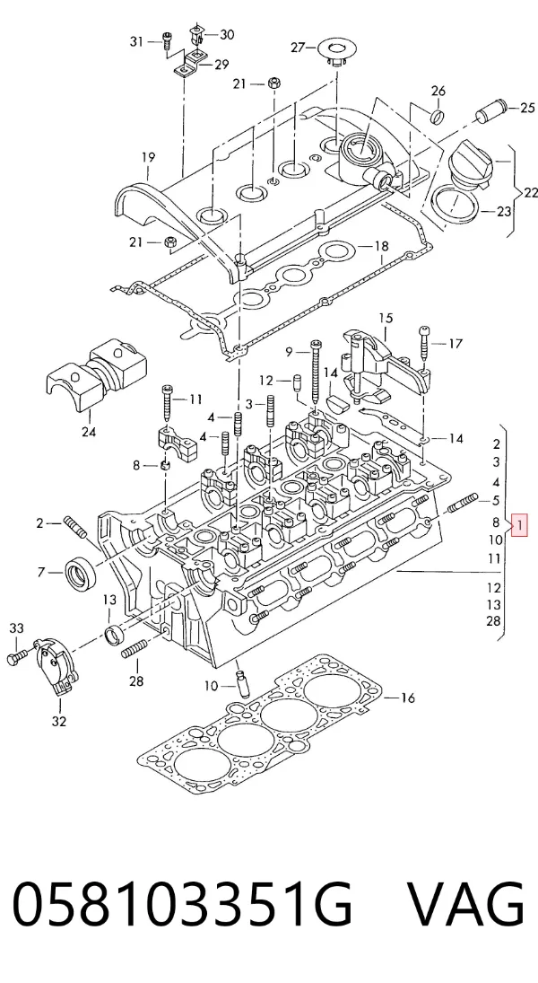 Głowica cylindrów 058103351G VAG