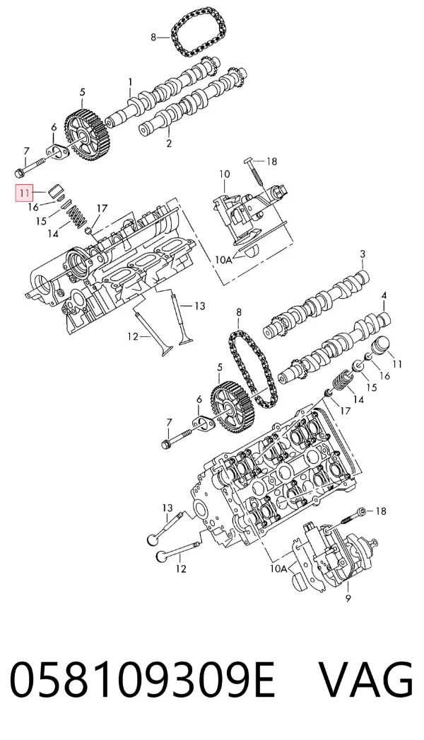 Kompensator hydrauliczny (popychacz hydrauliczny), popychacz zaworu 058109309E VAG