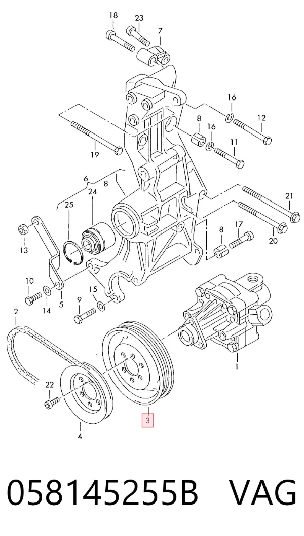 Koło pasowe pompy wspomagania hydraulicznego 058145255B VAG