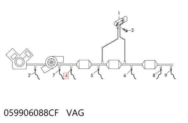 Czujnik temperatury spalin, przed katalizatorem 059906088CF VAG