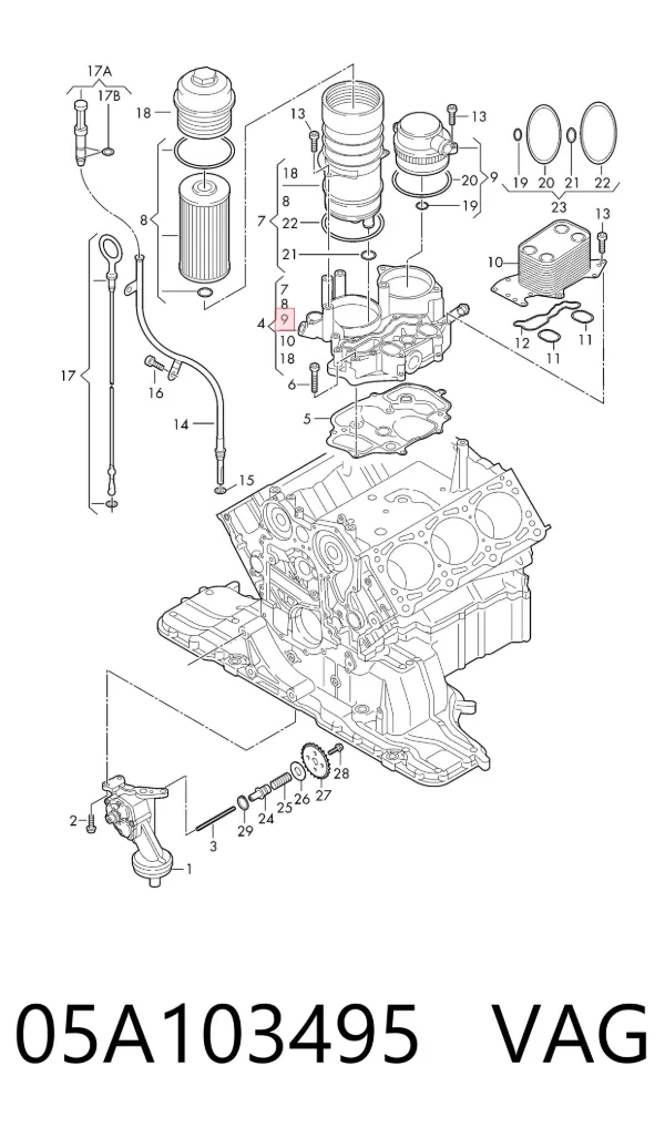 Separator oleju układu wentylacji kadłuda (bloku silnika) 05A103495 VAG