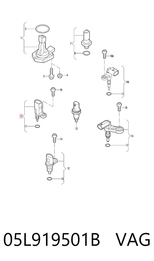 Czujnik temperatury płynu chłodzącego 05L919501B VAG