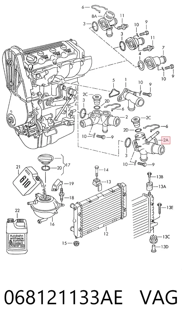 Kołnierz układu chłodzenia (trójnik) 068121133AE VAG