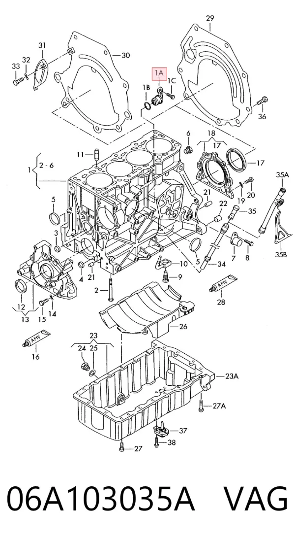 Zaślepka głowicy cylindrów/bloku cylindrów 06A103035A VAG