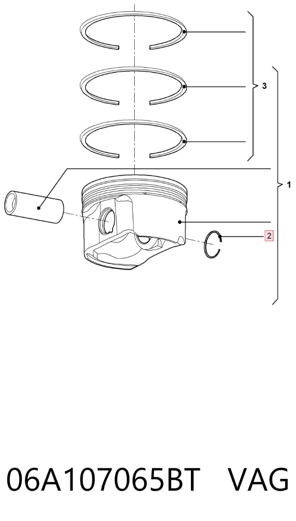 Tłok, komplet do jednego cylindru, STD 06A107065BT VAG