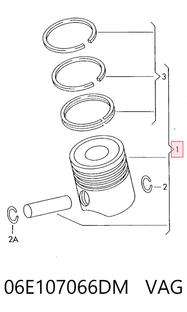 Tłok, komplet do jednego cylindru, STD 06E107066DM VAG