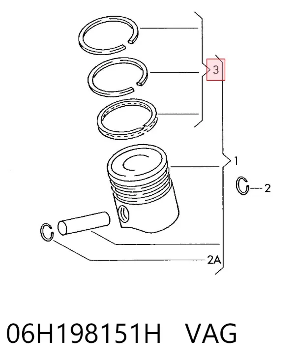 Pierścienie tłokowe na 1 cylinder, STD. 06H198151H VAG