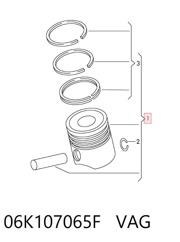 Tłok, komplet do jednego cylindru, STD 06K107065F VAG