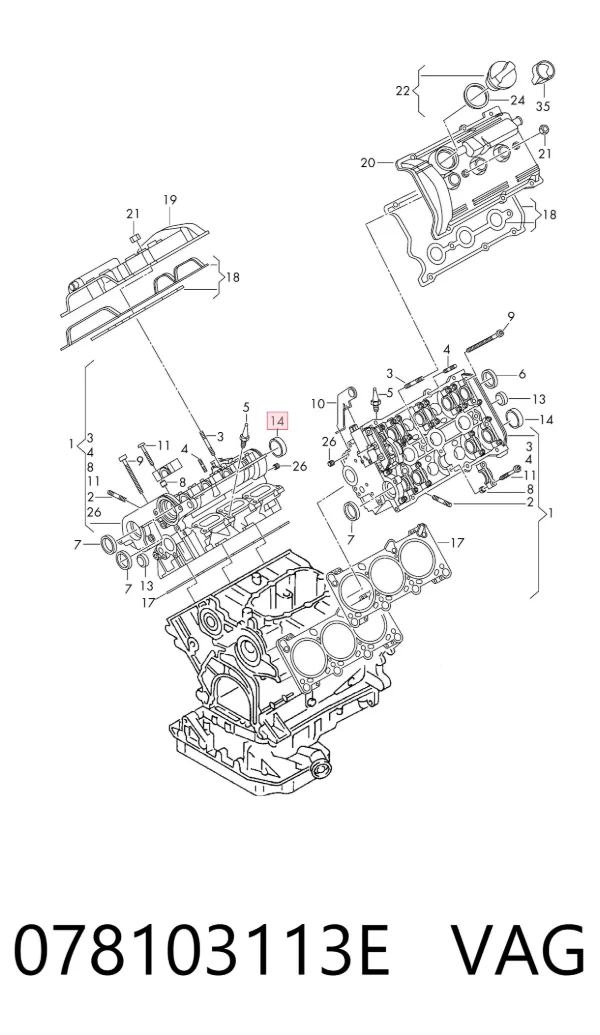 Zaślepka głowicy cylindrów/bloku cylindrów 078103113E VAG