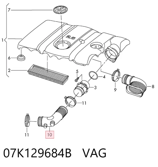 Króciec powietrza, przepływomierz 07K129684B VAG