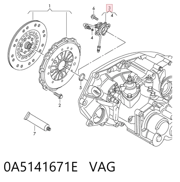 Cylinder roboczy sprzęgła (wysprzęglik) w komplecie z łożyskiem wyciskowym 0A5141671E VAG