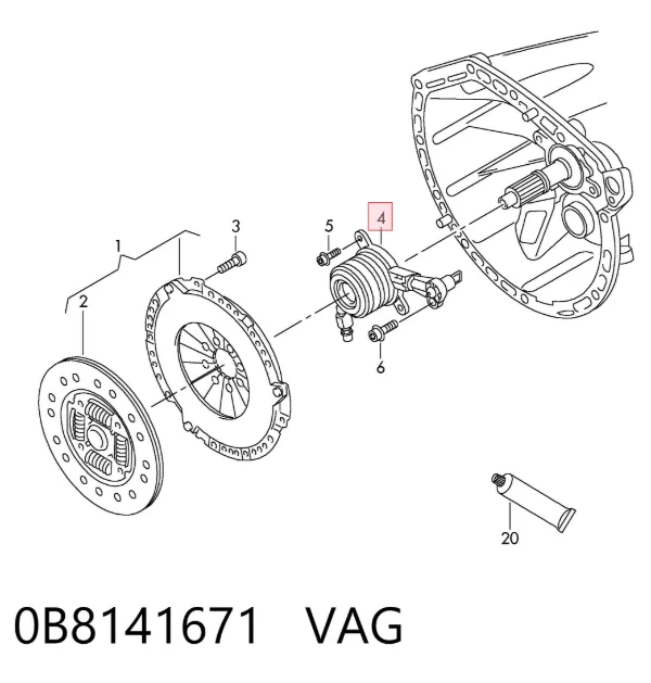 Cylinder roboczy sprzęgła (wysprzęglik) w komplecie z łożyskiem wyciskowym 0B8141671 VAG