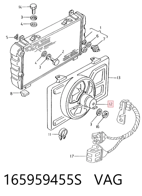 Wentylator elektryczny układu chłodzenia kompletny (silnik+wirnik) 165959455S VAG