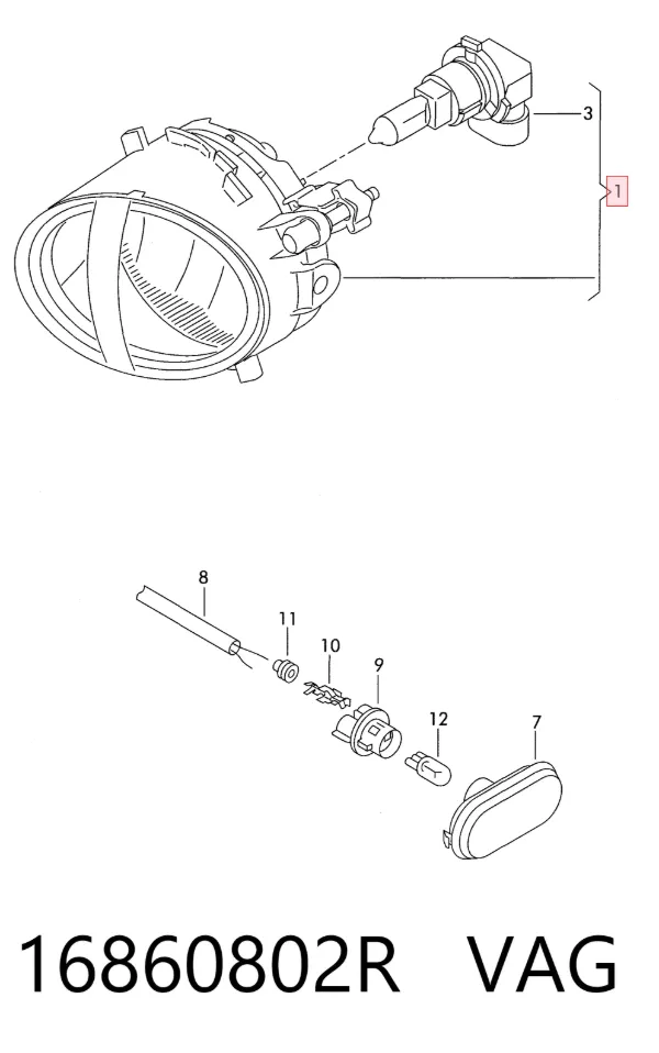 Lampa przeciwmgielna prawa 16860802R VAG