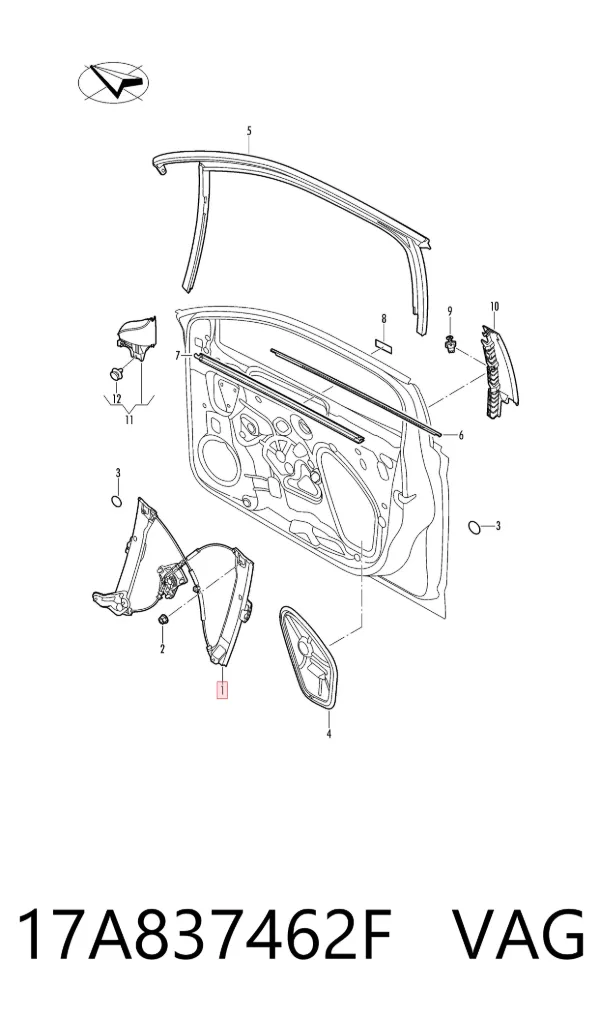 Mechanizm podnoszenia szyby drzwi przednich prawych Volkswagen Jetta VII