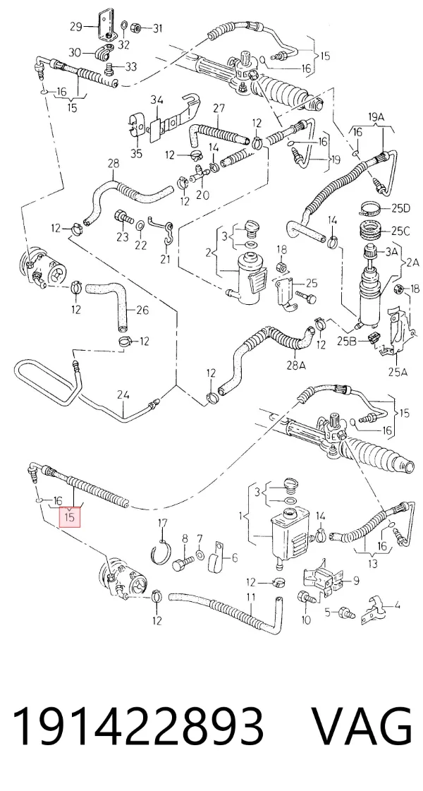 Przewód hydraulicznego układu wspomagania wysokiego ciśnienia, od pompy do maglownicy (mechanizmu) 191422893 VAG
