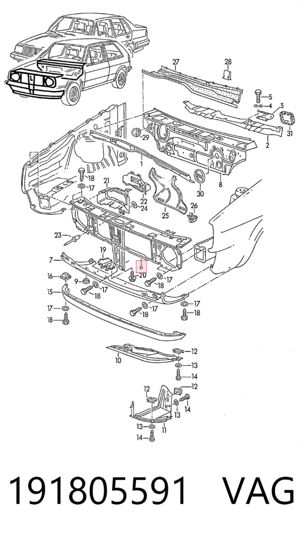 Osłona chłodnicy kompletna (panel mocowania reflektorów) Volkswagen Golf II