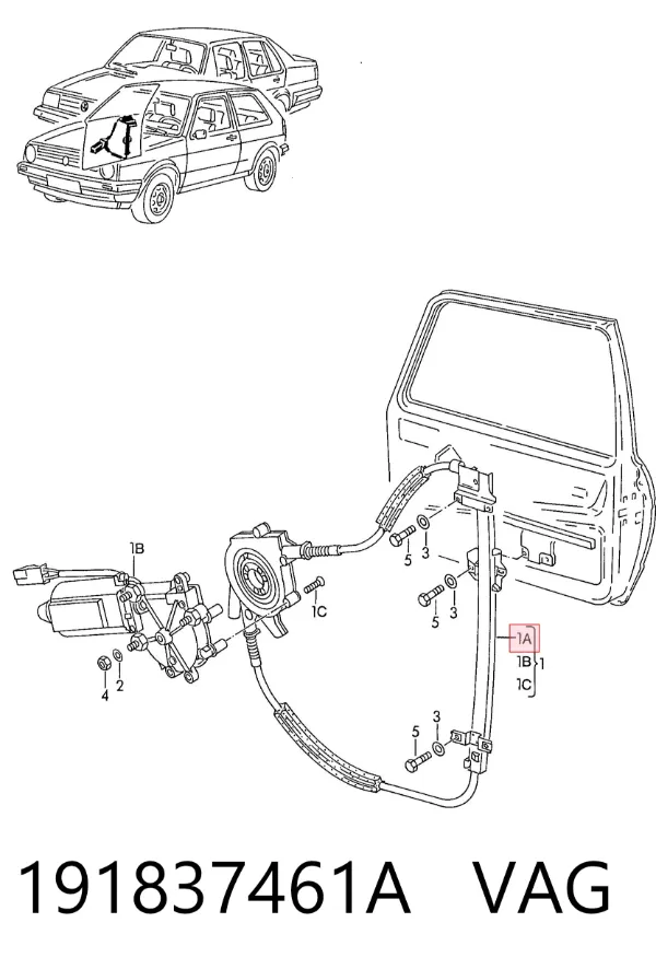 Mechanizm podnoszenia szyby drzwi przednich lewych 191837461A VAG